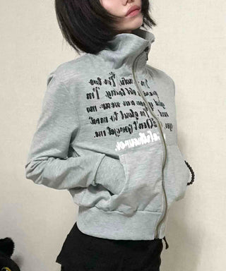 Street Lettering Shirt Collar Zip-up
