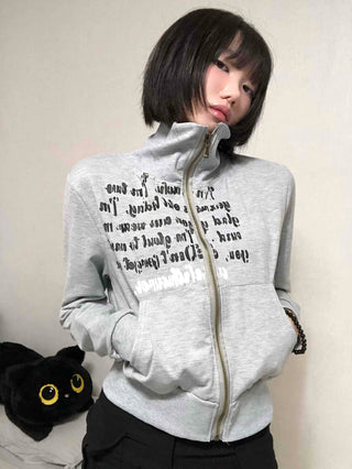 Street Lettering Shirt Collar Zip-up