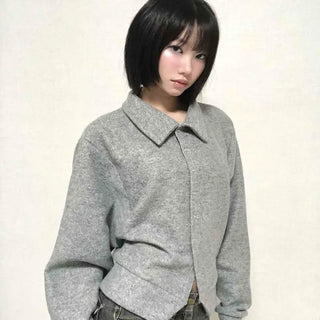 Comfortable Knit Shirt Collar Cardigan