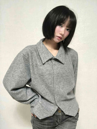 Comfortable Knit Shirt Collar Cardigan