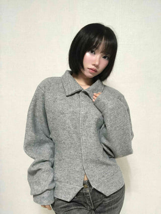 Comfortable Knit Shirt Collar Cardigan