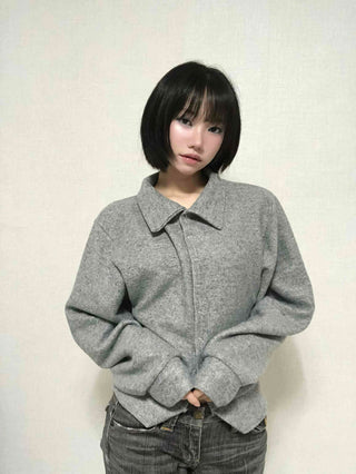 Comfortable Knit Shirt Collar Cardigan