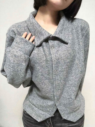 Comfortable Knit Shirt Collar Cardigan