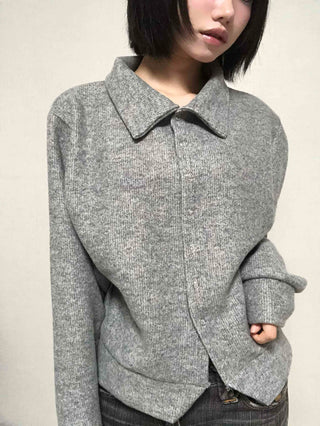 Comfortable Knit Shirt Collar Cardigan