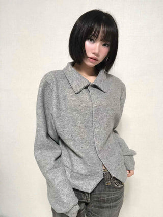 Comfortable Knit Shirt Collar Cardigan
