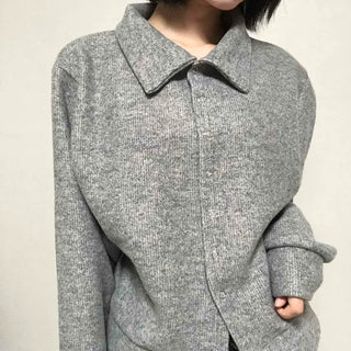Comfortable Knit Shirt Collar Cardigan
