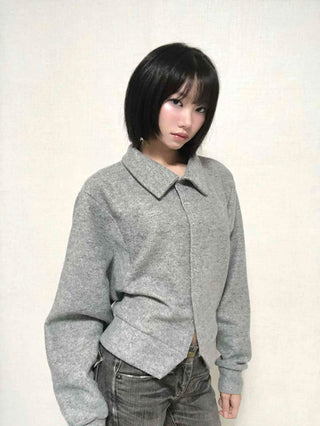 Comfortable Knit Shirt Collar Cardigan