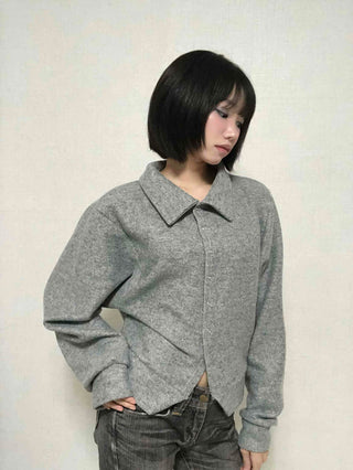 Comfortable Knit Shirt Collar Cardigan