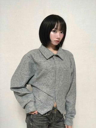 Comfortable Knit Shirt Collar Cardigan