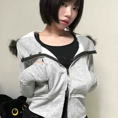 Gray vintage plain hoodie