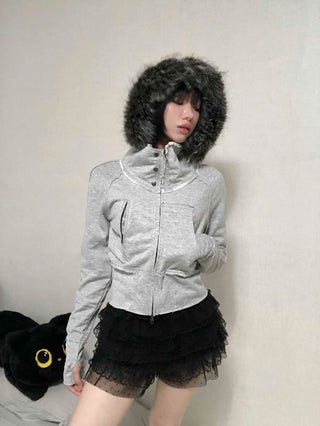Gray vintage plain hoodie