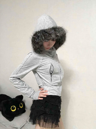 Gray vintage plain hoodie
