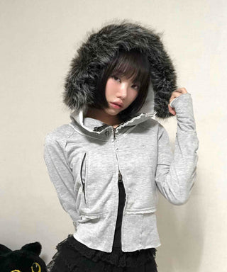 Gray vintage plain hoodie