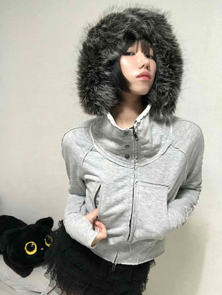 Gray vintage plain hoodie