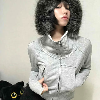 Gray vintage plain hoodie