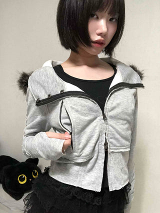 Gray vintage plain hoodie