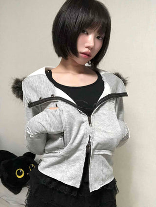 Gray vintage plain hoodie