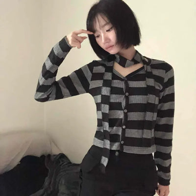 Vintage Daily Striped V-Neck Long Sleeve T-Shirt