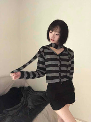 Vintage Daily Striped V-Neck Long Sleeve T-Shirt
