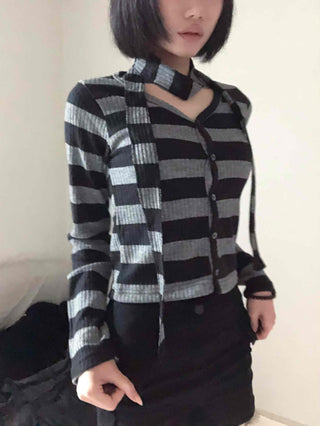 Vintage Daily Striped V-Neck Long Sleeve T-Shirt