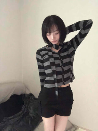Vintage Daily Striped V-Neck Long Sleeve T-Shirt