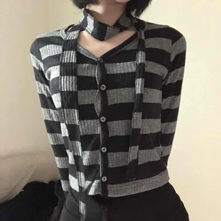Vintage Daily Striped V-Neck Long Sleeve T-Shirt
