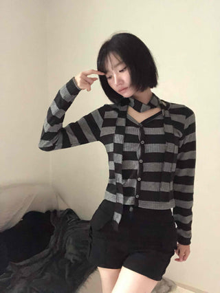 Vintage Daily Striped V-Neck Long Sleeve T-Shirt