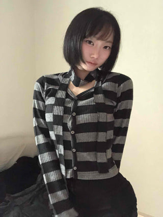Vintage Daily Striped V-Neck Long Sleeve T-Shirt