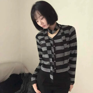 Vintage Daily Striped V-Neck Long Sleeve T-Shirt