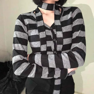 Vintage Daily Striped V-Neck Long Sleeve T-Shirt