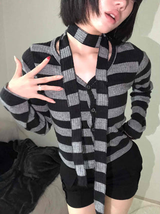 Vintage Daily Striped V-Neck Long Sleeve T-Shirt