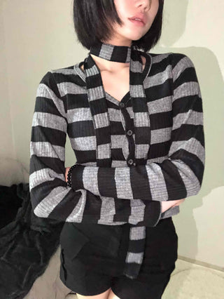 Vintage Daily Striped V-Neck Long Sleeve T-Shirt