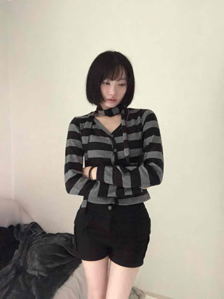 Vintage Daily Striped V-Neck Long Sleeve T-Shirt