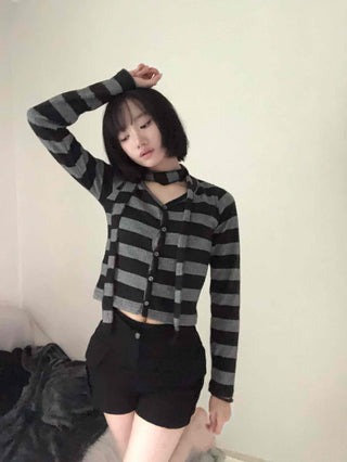 Vintage Daily Striped V-Neck Long Sleeve T-Shirt