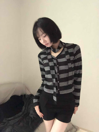 Vintage Daily Striped V-Neck Long Sleeve T-Shirt