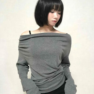 Daily Drape Off-Shoulder Long-Sleeve T-Shirt