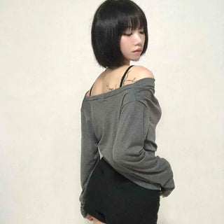 Daily Drape Off-Shoulder Long-Sleeve T-Shirt