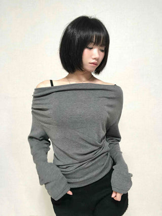 Daily Drape Off-Shoulder Long-Sleeve T-Shirt