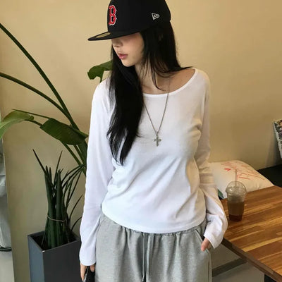Casual Basic Cotton Long-Sleeve T-Shirt