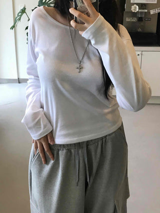 Casual Basic Cotton Long-Sleeve T-Shirt