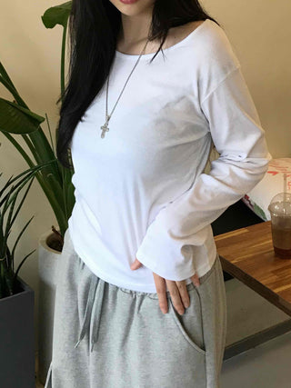 Casual Basic Cotton Long-Sleeve T-Shirt
