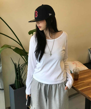 Casual Basic Cotton Long-Sleeve T-Shirt