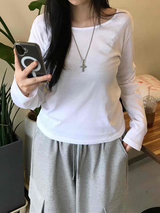 Casual Basic Cotton Long-Sleeve T-Shirt