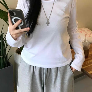 Casual Basic Cotton Long-Sleeve T-Shirt