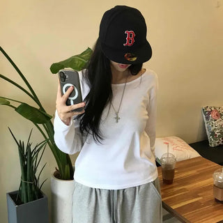 Casual Basic Cotton Long-Sleeve T-Shirt