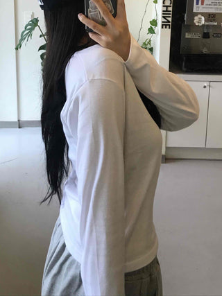 Casual Basic Cotton Long-Sleeve T-Shirt
