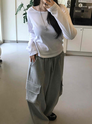 Casual Basic Cotton Long-Sleeve T-Shirt
