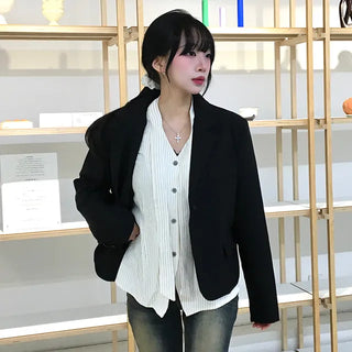 Keru Single Button Short Jacket Collar Pocket Classic