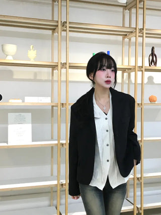 Keru Single Button Short Jacket Collar Pocket Classic