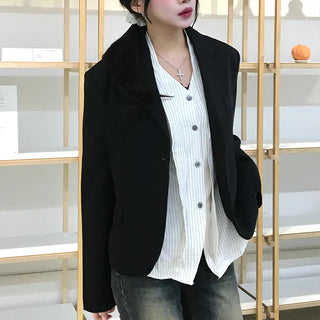Keru Single Button Short Jacket Collar Pocket Classic